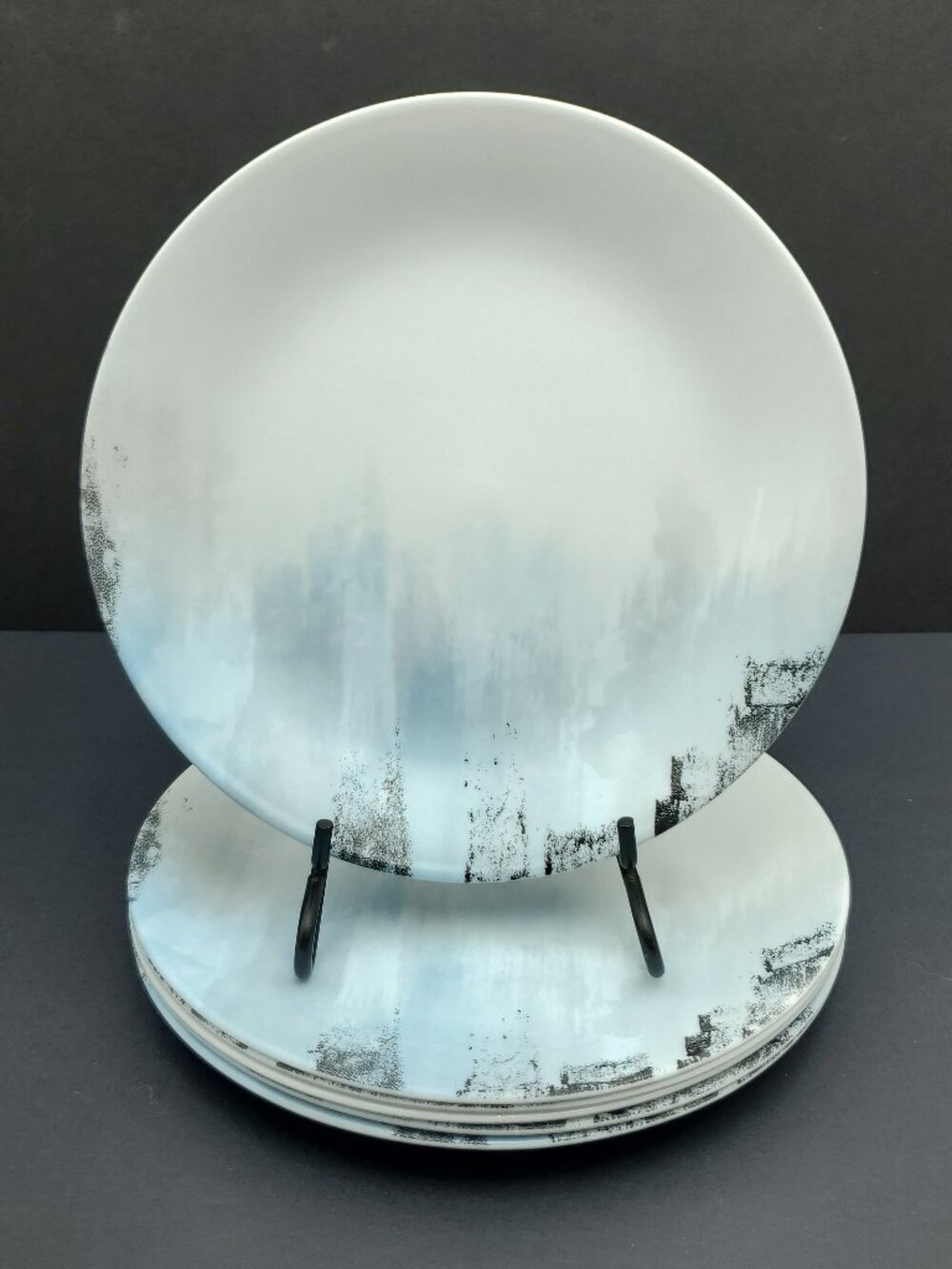 Corelle Tranquil Reflection Lunch Plates Blue Gray Brushstrokes Salad Plates